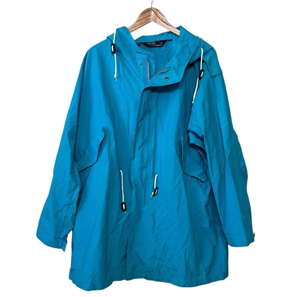 Polo by Ralph Lauren Jacket Teal Blue Zip Up Hoodie Button Up Unisex Size Large